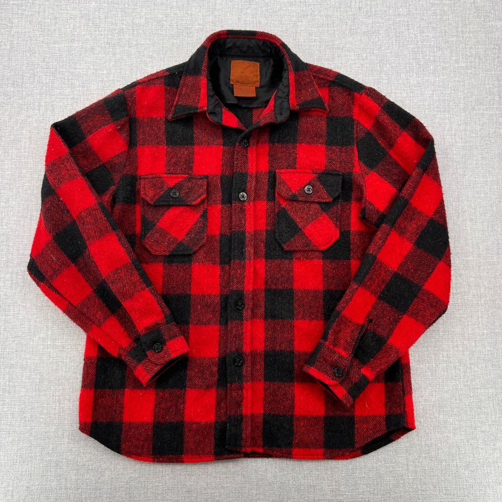 VTG 90s Bull Run Rugged Gear Buffalo Plaid Wool Blend Shirt Jacket Mens L Anchor